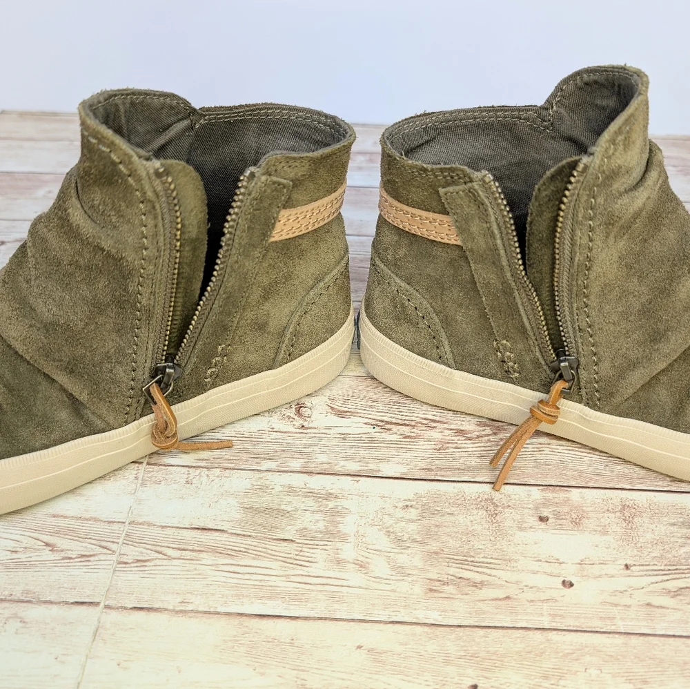 Sperry Suede Leather Ankle Booties Olive Army Green Zipper Women's 7